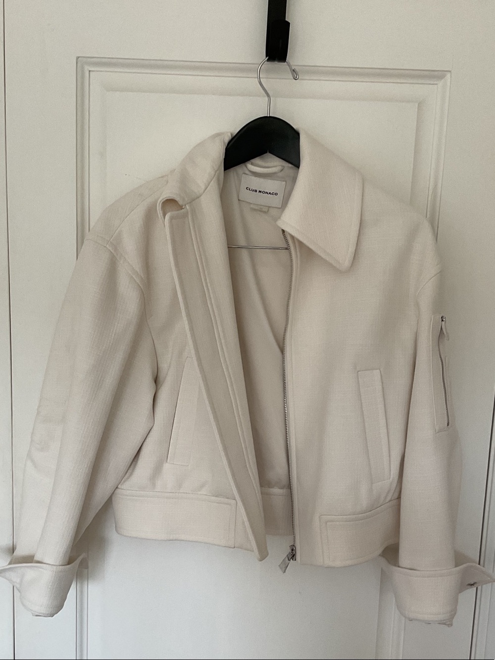 Club Monaco Off-White Cropped Bomber Jacket